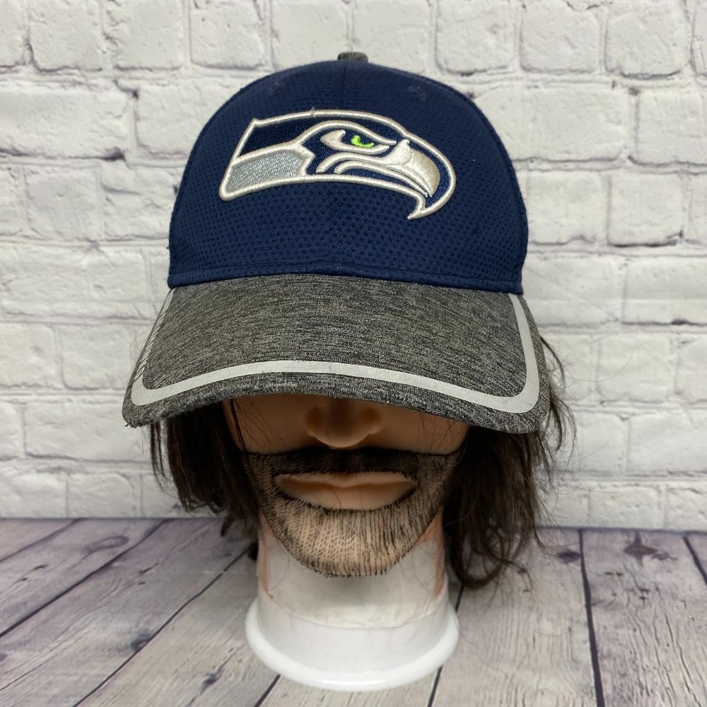 New Era Seattle Seahawks Hat Cap Blue Stretch Fit Small-Medium S-M NFL